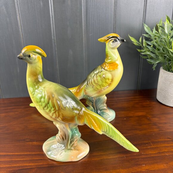 Vintage Pair of Stewart B. McCulloch Ceramic Pheasant Figurines Hand Painted - Picture 2 of 15